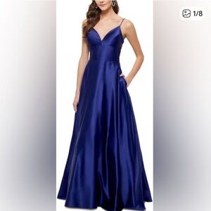 Betsy Adam Royal Blue Satin Prom Dress - with pockets!